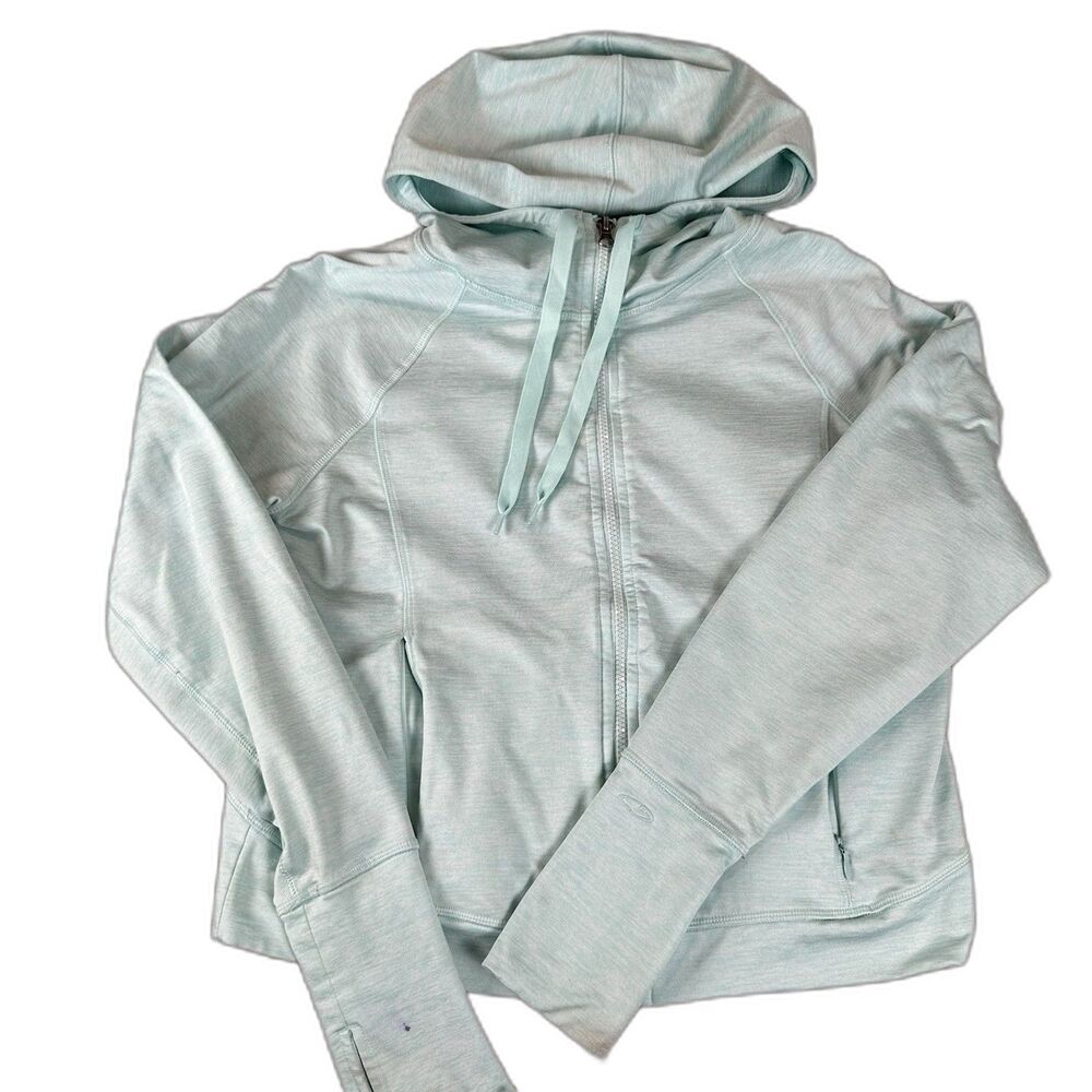 Champion Womens Hoodie Duo Dry Long Sleeve Full Zip Athletic Pullover Aqua Siz L